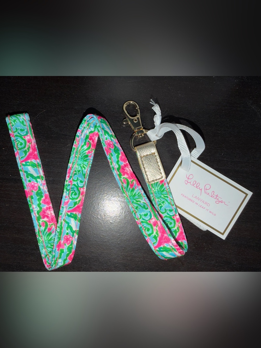 Lilly Pulitzer Pink, Green & Blue Floral Lanyard with Gold Hardware